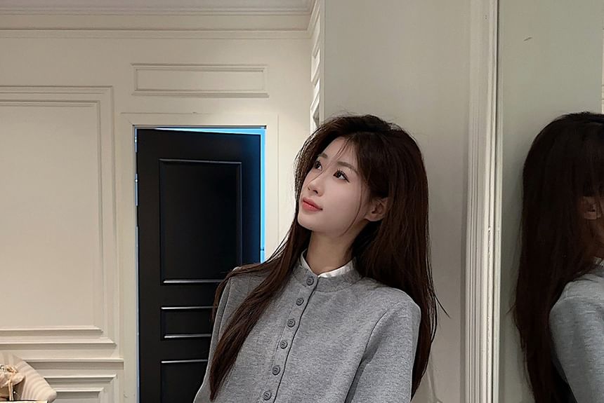 Mock Neck Cardigan & High-Waist Mini A-Line Skirt Set