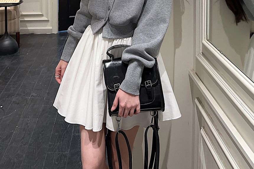 Mock Neck Cardigan & High-Waist Mini A-Line Skirt Set
