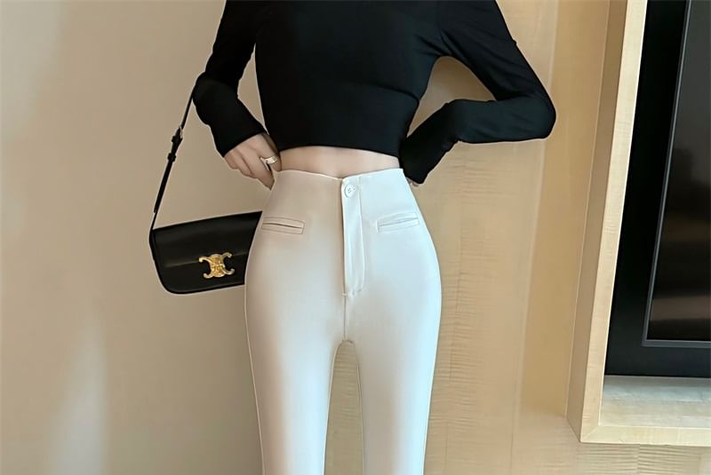 Bootcut Plain Pants Rise High