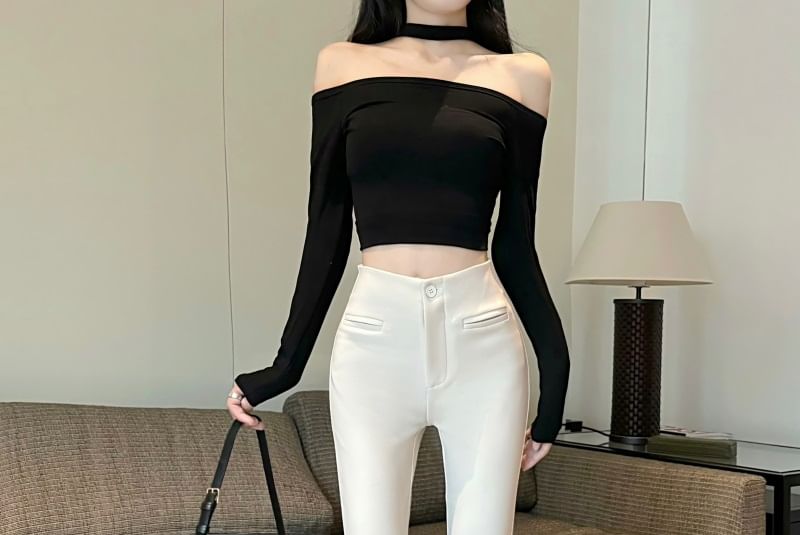 Bootcut Plain Pants Rise High