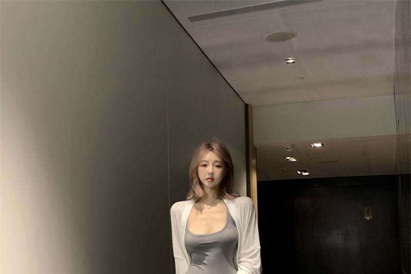 Spaghetti Strap Midi Bodycon Dress & Cardigan Set