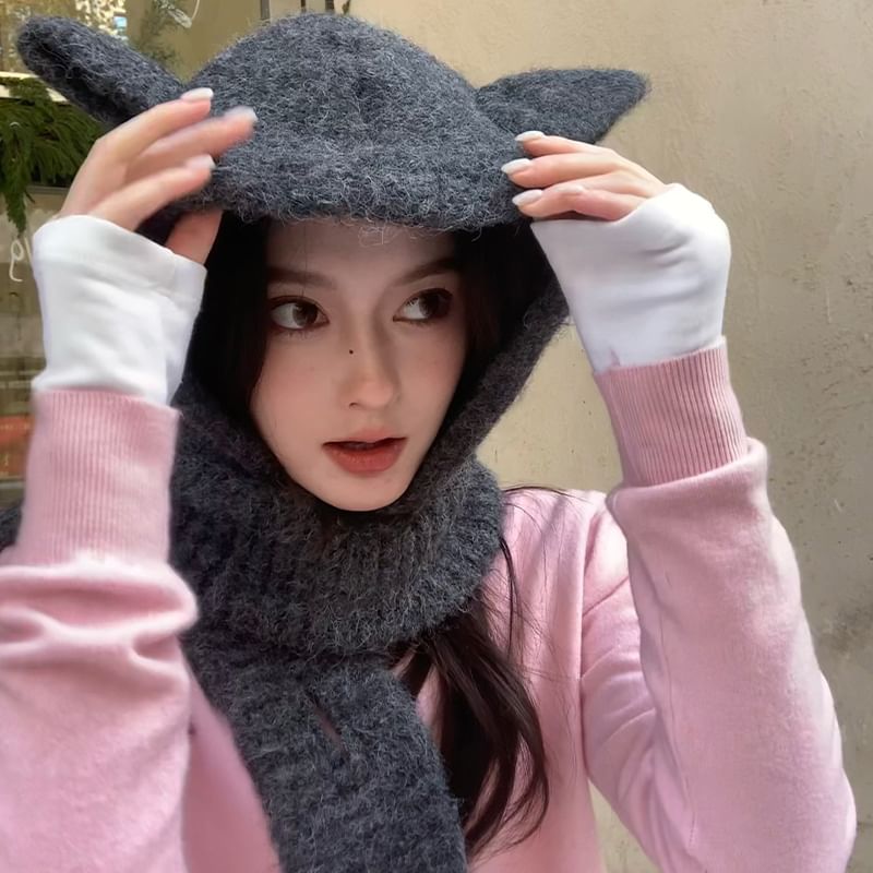 Plain Hooded Rabbit Scarf Ear