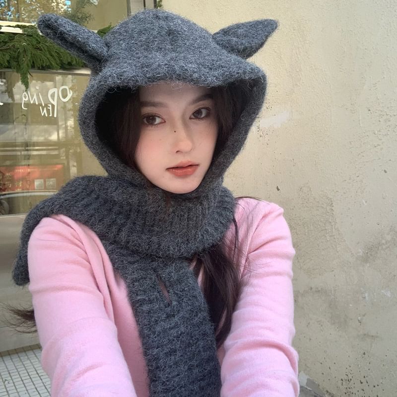 Plain Hooded Rabbit Scarf Ear