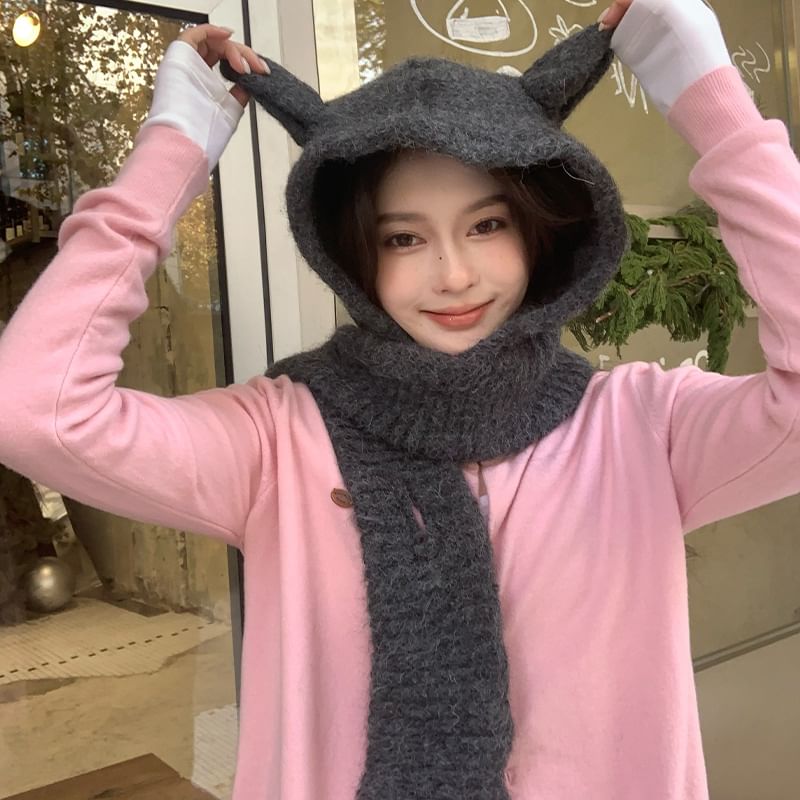 Plain Hooded Rabbit Scarf Ear