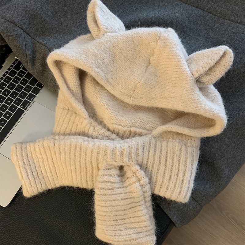 Plain Hooded Rabbit Scarf Ear