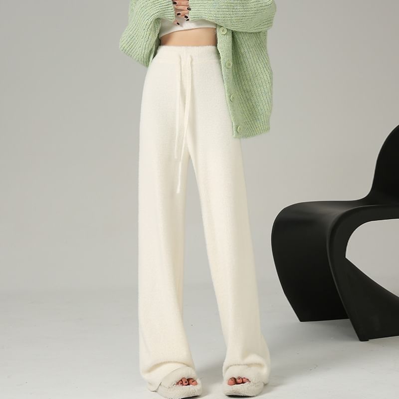 Leg High Waist Pants Knit Wide Plain