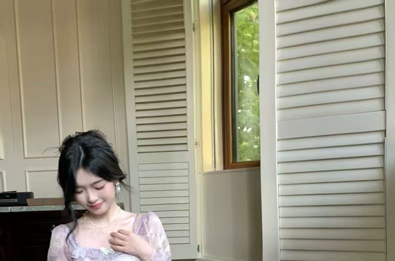 Cold Accent Tie Maxi Shoulder A-Line Ruffle Dress Trim Long-Sleeve Butterfly Dye