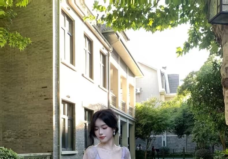 Cold Accent Tie Maxi Shoulder A-Line Ruffle Dress Trim Long-Sleeve Butterfly Dye