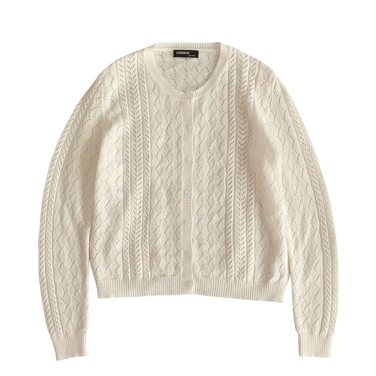Long Sleeve Pointelle Lightweight Cardigan - Plain