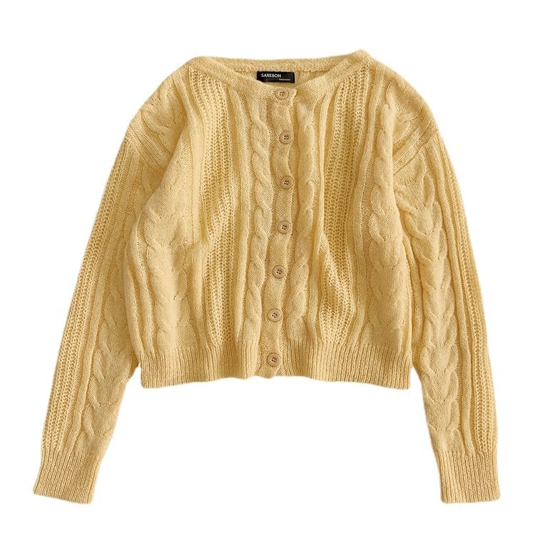 Loose-Fit Pointelle Cardigan - Long Sleeve Plain