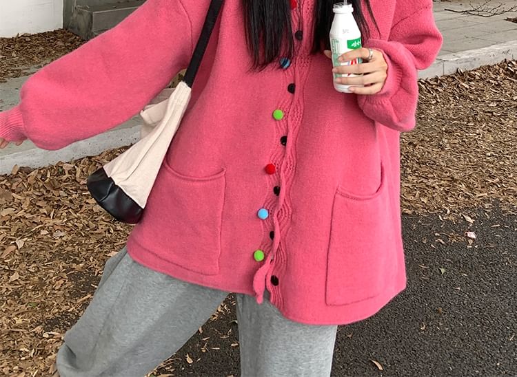 Pom Pom Trim Crew Neck Cardigan