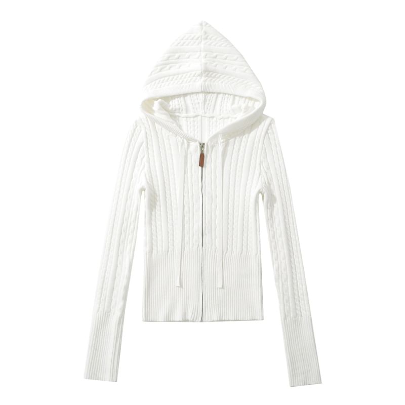 Hooded Cable Knit Zip Cardigan with High Waist Shorts