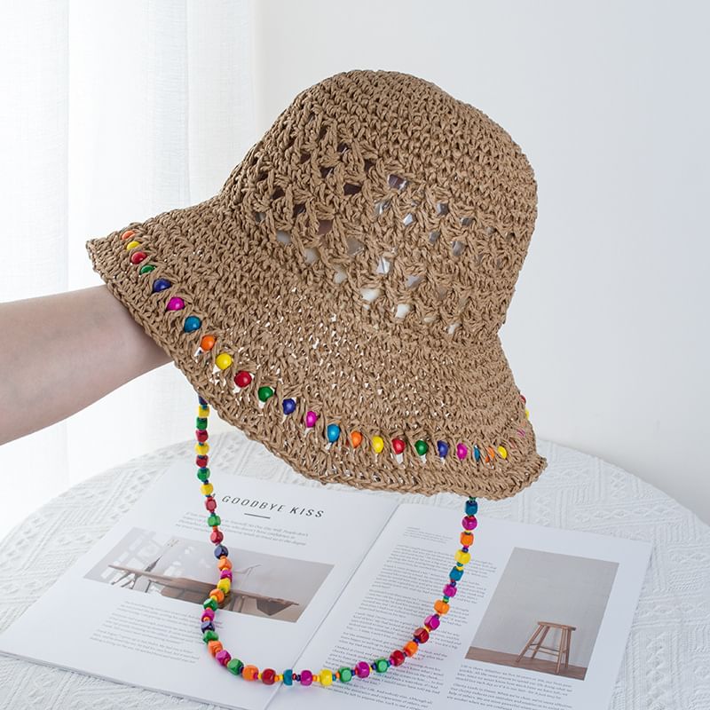 Hat Beaded Bucket Straw