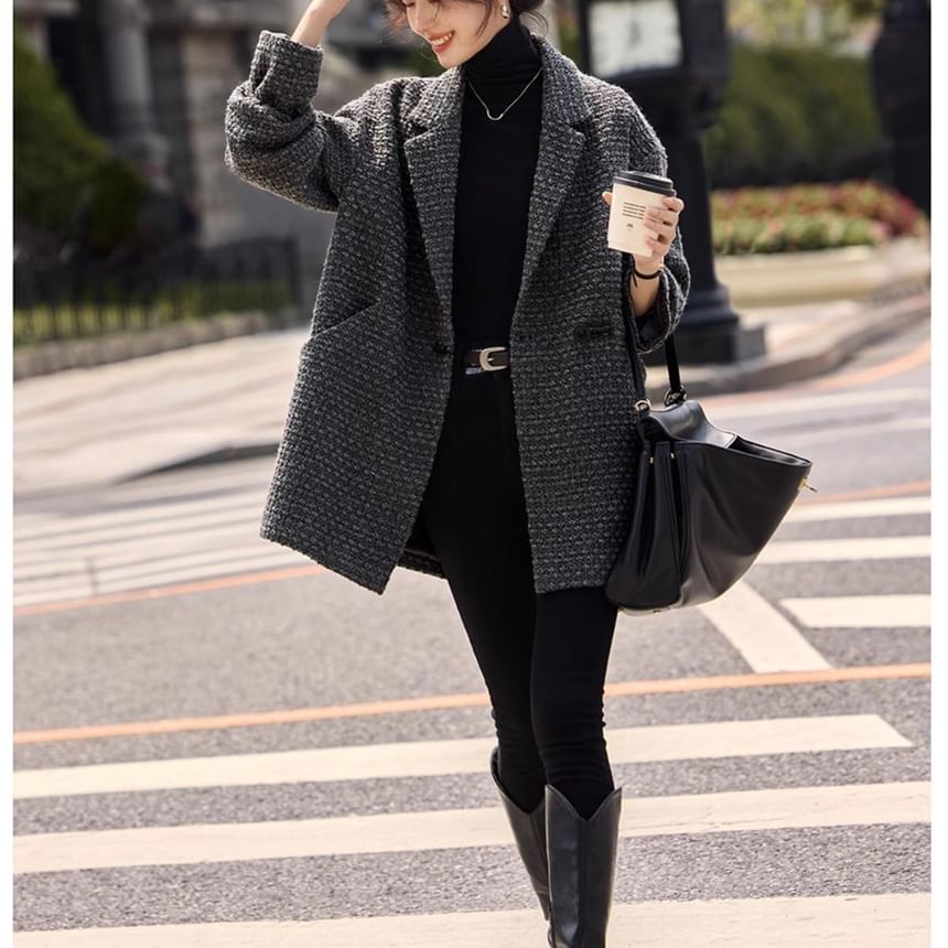 Collared Tweed Button Coat