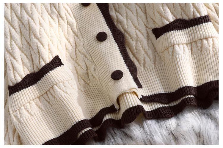 Contrast Trim Quilted V-Neck Plain Cardigan