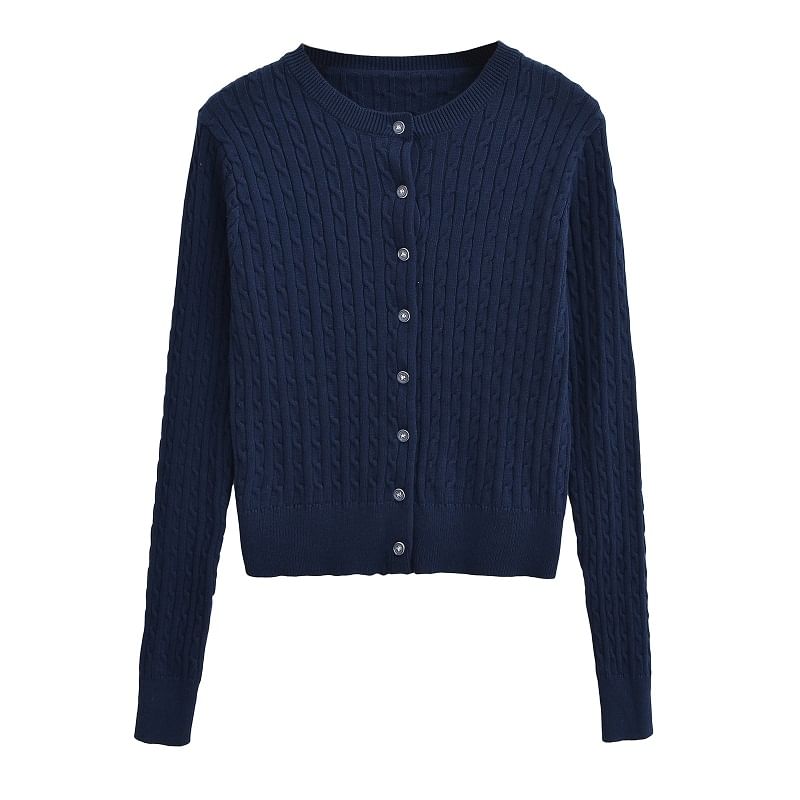 Cable Knit Round Neck Cardigan