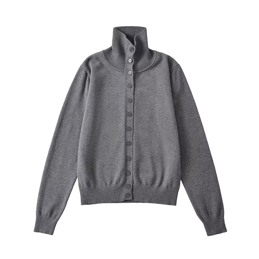 Stand Collar Plain Knit Cardigan