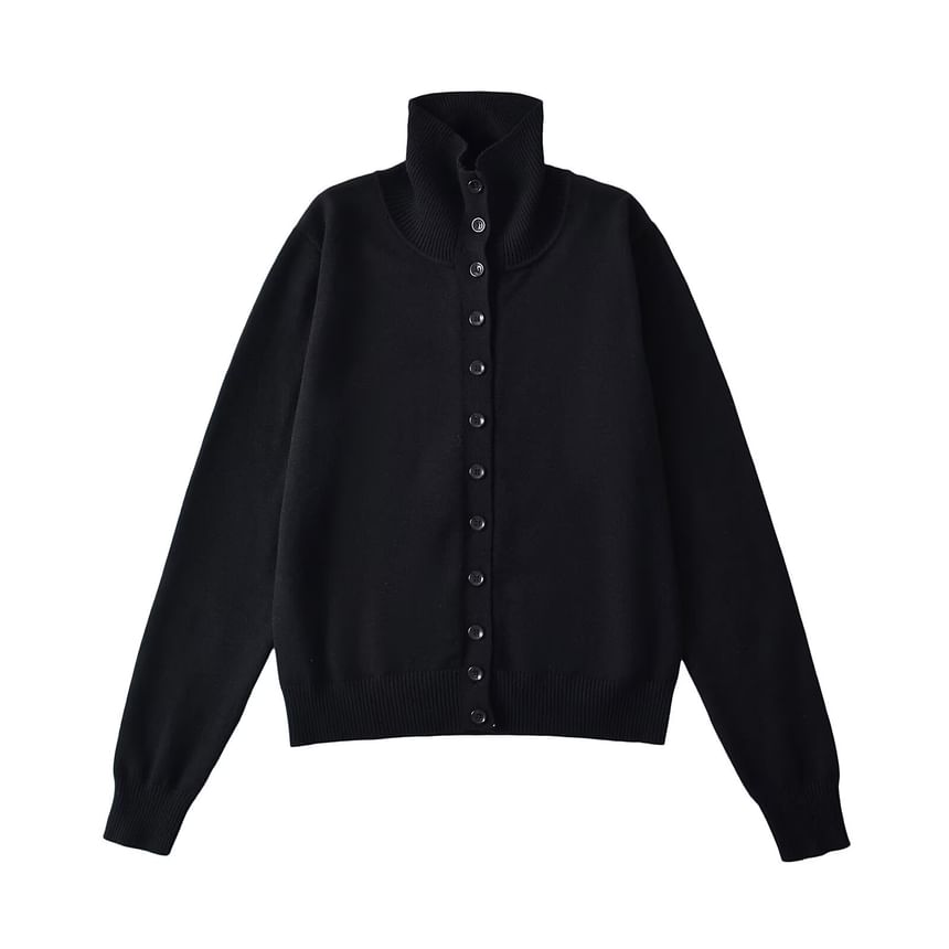 Stand Collar Plain Knit Cardigan