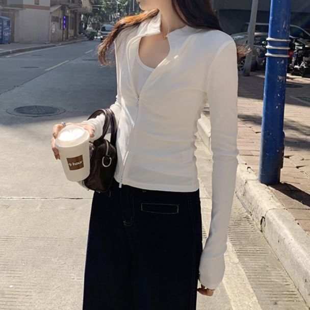 Long Sleeve Stand Collar Slim Fit Cardigan