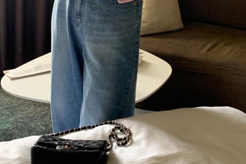 Crew Neck Button-Up Plain Tweed Crop Jacket