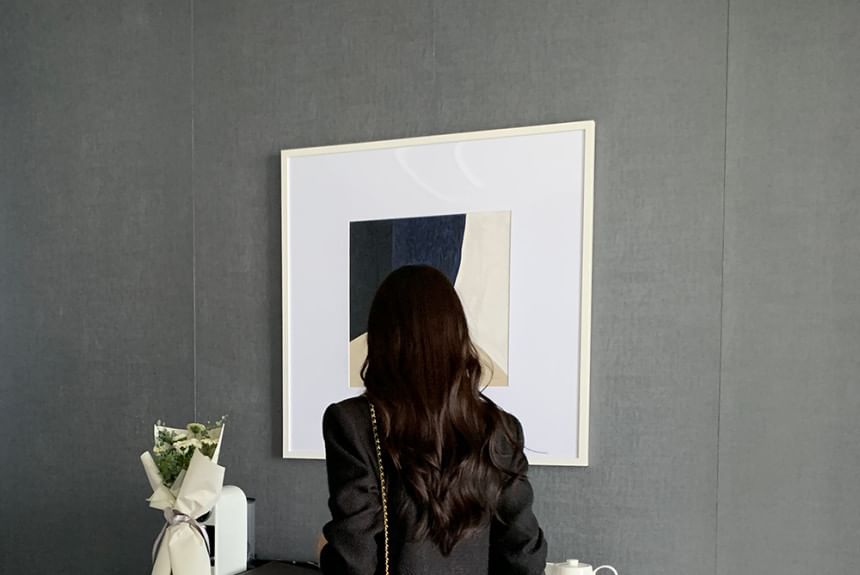 Notch Lapel Single-Breasted Plain Tweed Crop Blazer / High Rise Slit Midi Pencil Skirt