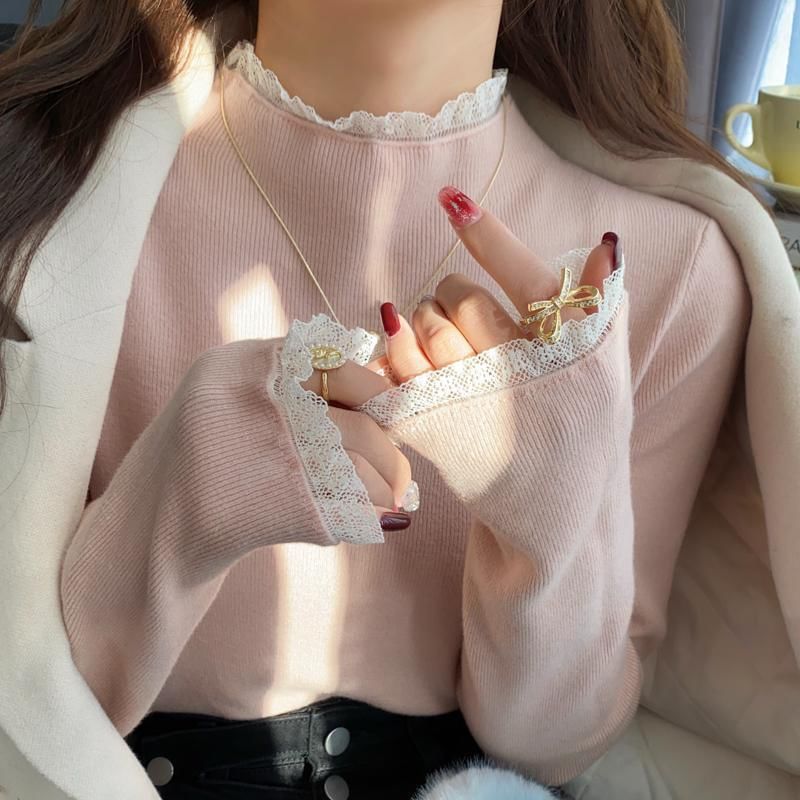 Mock-Neck Long-Sleeve Basic Knit Tee