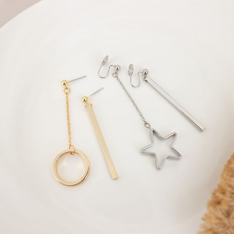 Clip Earring Asymmetrical / Star On Drop