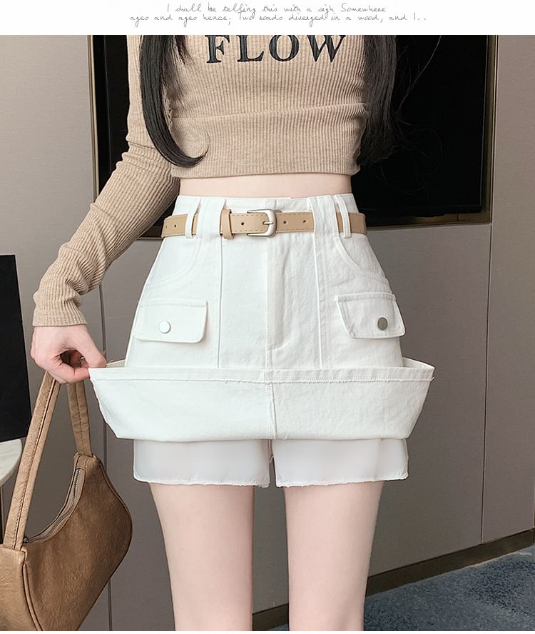 High A-Line Skirt Rise Plain Cargo Mini
