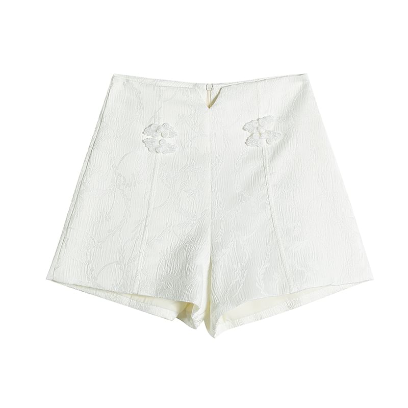 High Frog Waist Button Jacquard Shorts