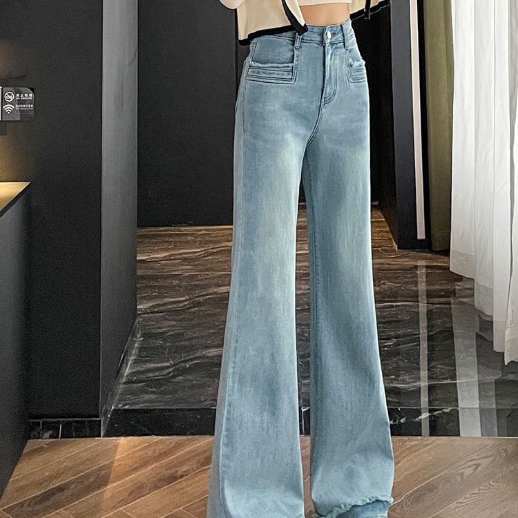 High Bootcut Fringed Washed Waist Jeans Designs) (Various