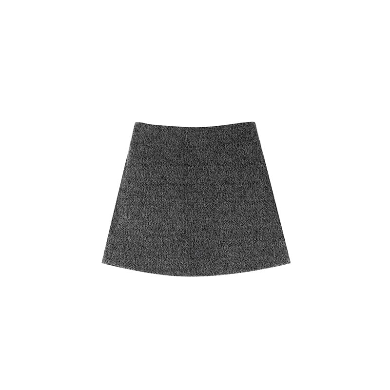 Round Neck Bow Tweed Button Jacket / High Rise Mini A-Line Skirt