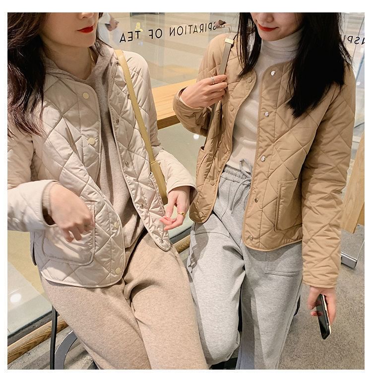 Jacket V-Neck Button-Up Quilted