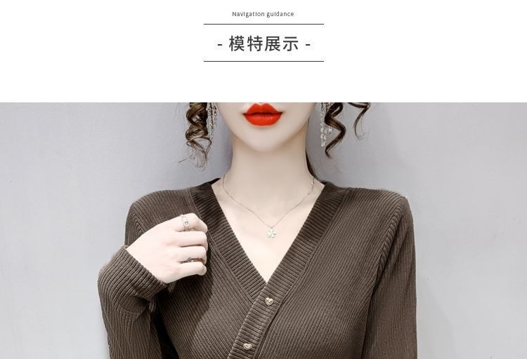 Long-Sleeve Asymmetrical Crop V-Neck Plain Top