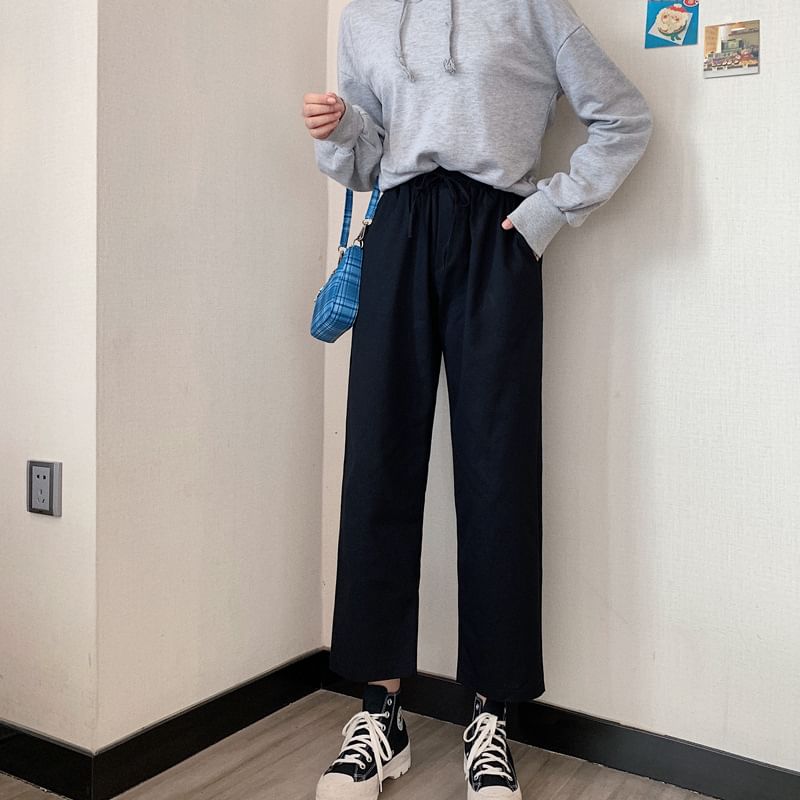 Plain Rise Cargo Pants Wide High Leg