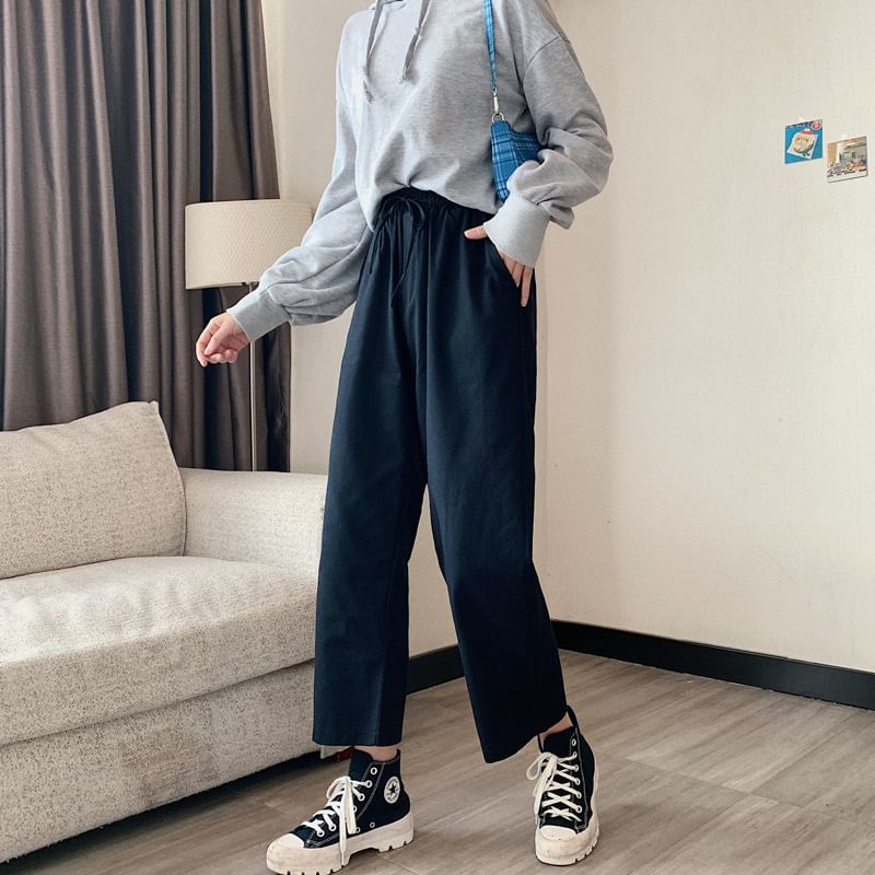 Plain Rise Cargo Pants Wide High Leg
