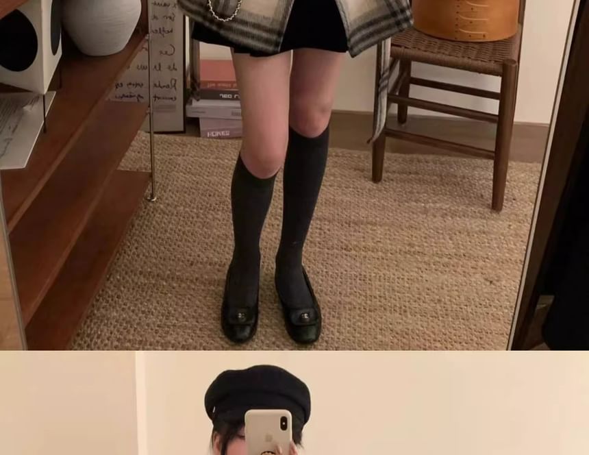 Lapel Collar Plaid Woolen Coat