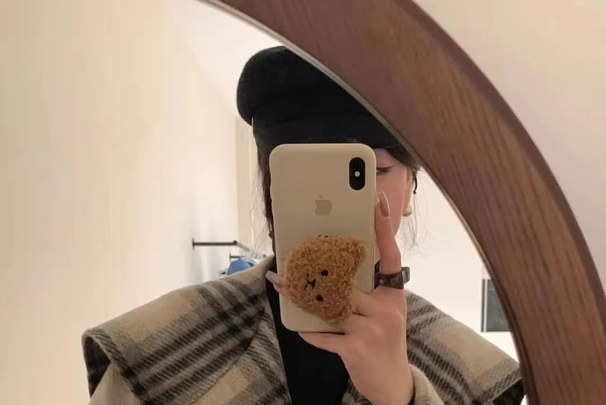 Lapel Collar Plaid Woolen Coat