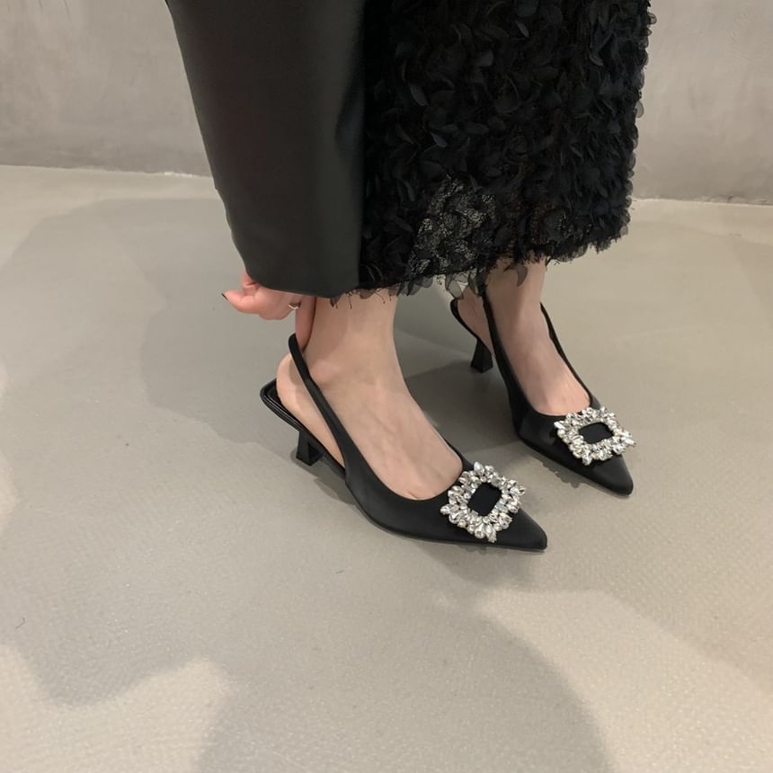 Rhinestone Low Heel Slingback Sandals Buckle