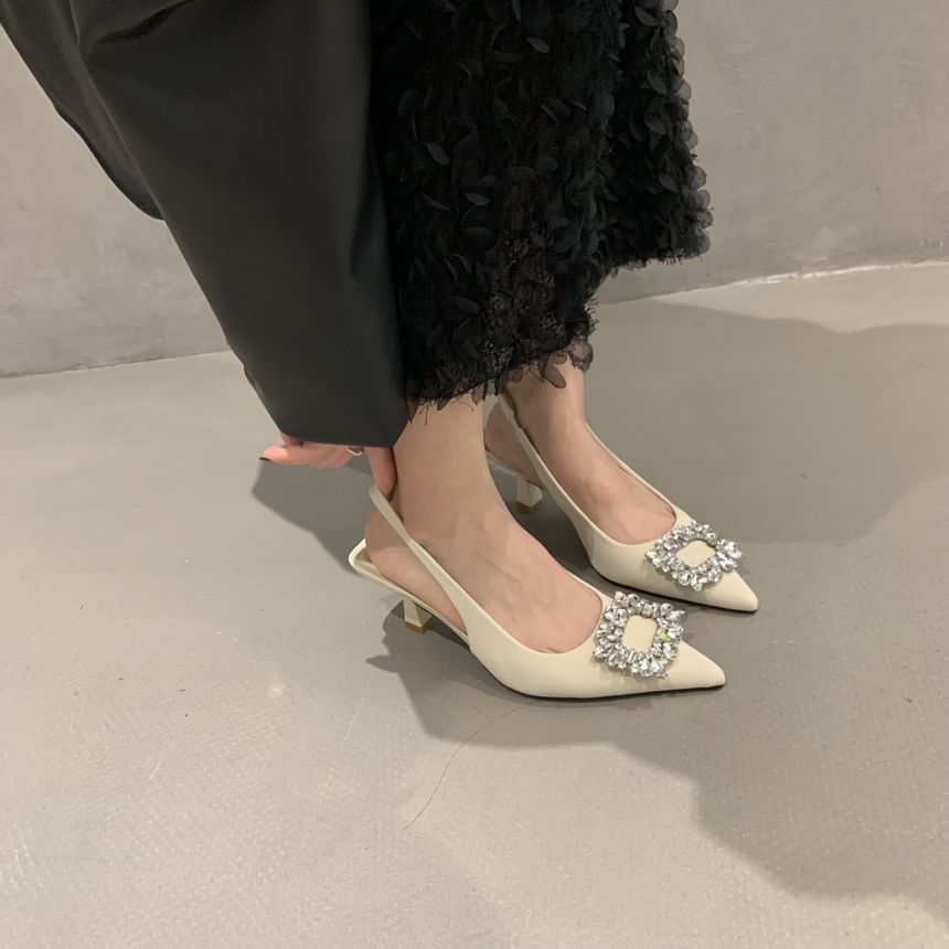 Rhinestone Low Heel Slingback Sandals Buckle