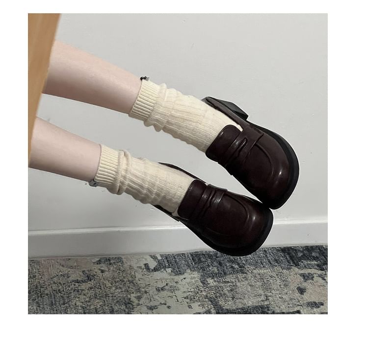 Leather Heel Block Faux Loafers