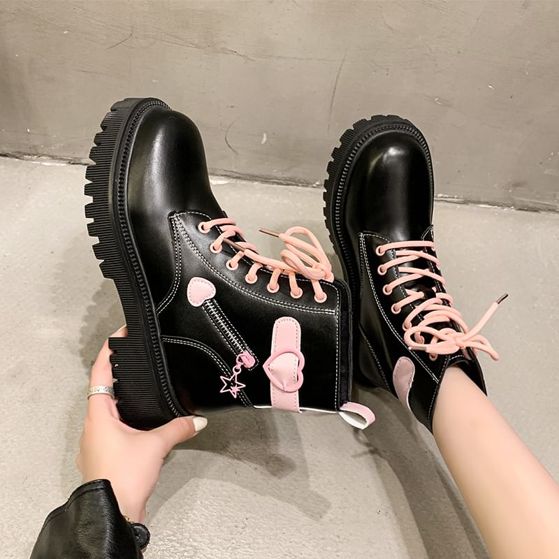 Panel Boots Lace Platform Buckled Up Short