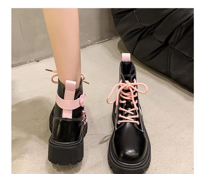 Panel Boots Lace Platform Buckled Up Short