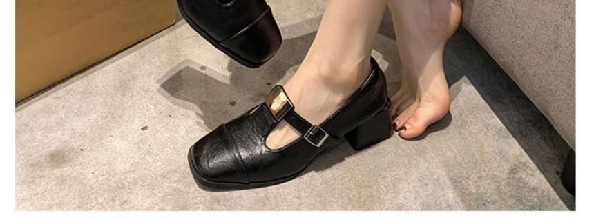 Heel Toe Block Square Pumps T-Strap Cap