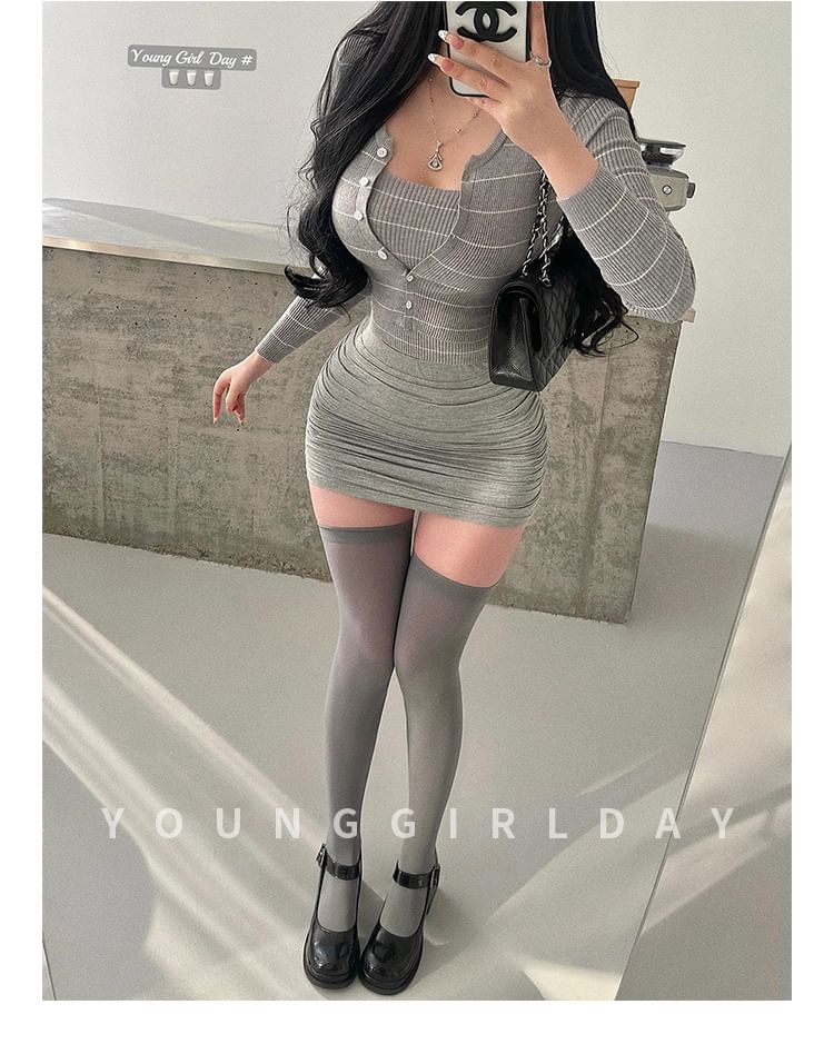Set: Striped Ribbed Cardigan & Cami Top