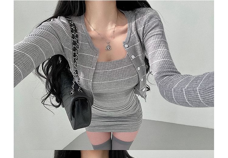Set: Striped Ribbed Cardigan & Cami Top
