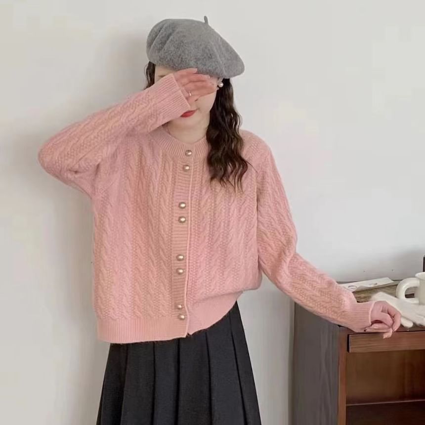Cable Knit Crewneck Cropped Cardigan