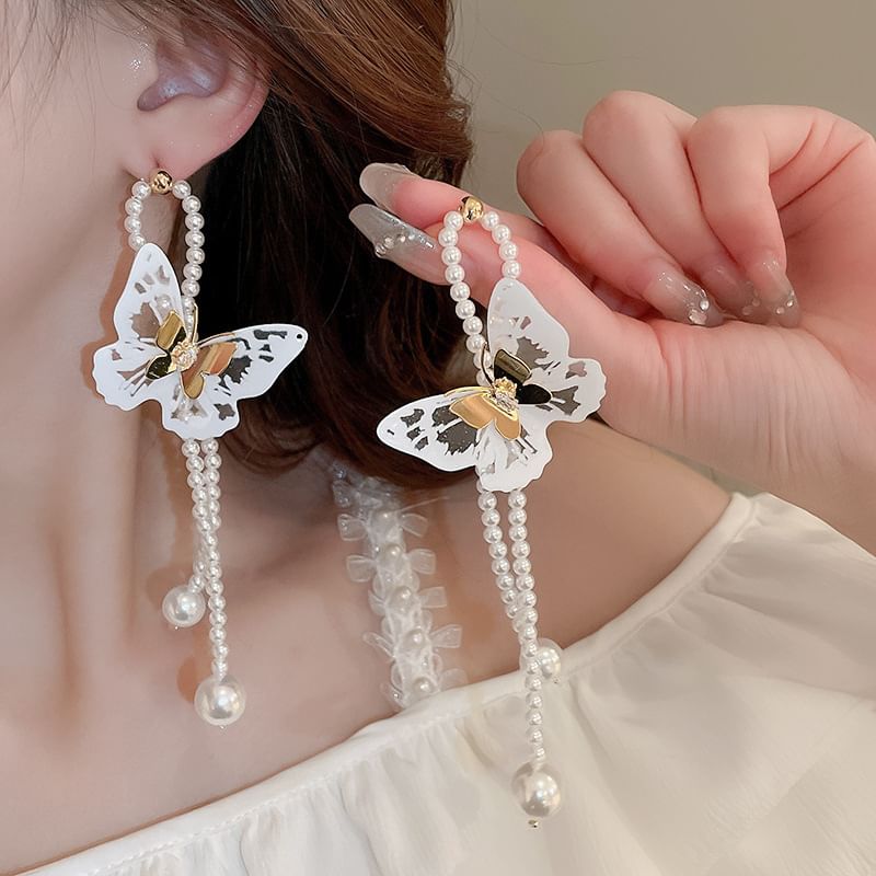 Drop Stud / Flower Pearl Ear Earring Faux