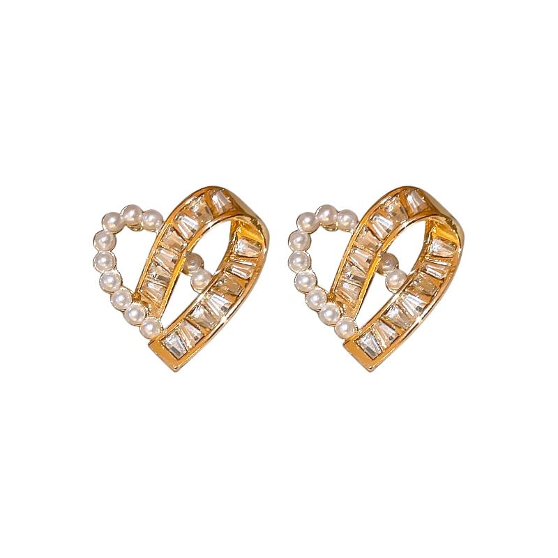 Hoop Faux / Heart Rhinestone Ear Earring Stud Pearl