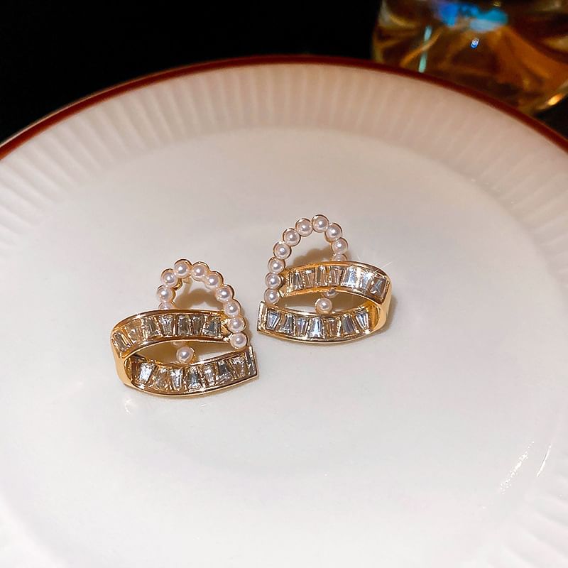 Hoop Faux / Heart Rhinestone Ear Earring Stud Pearl