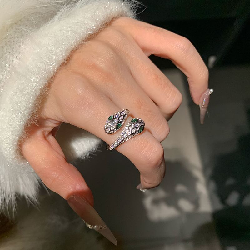 Rhinestone Snake Ring Open